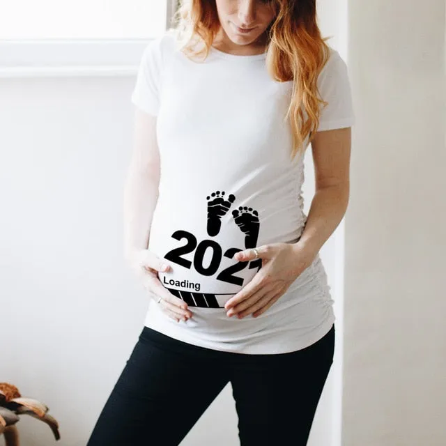 Baby Loading 2021 Women Printed Pregnant T Shirt