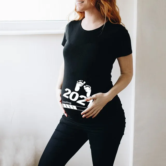 Baby Loading 2021 Women Printed Pregnant T Shirt