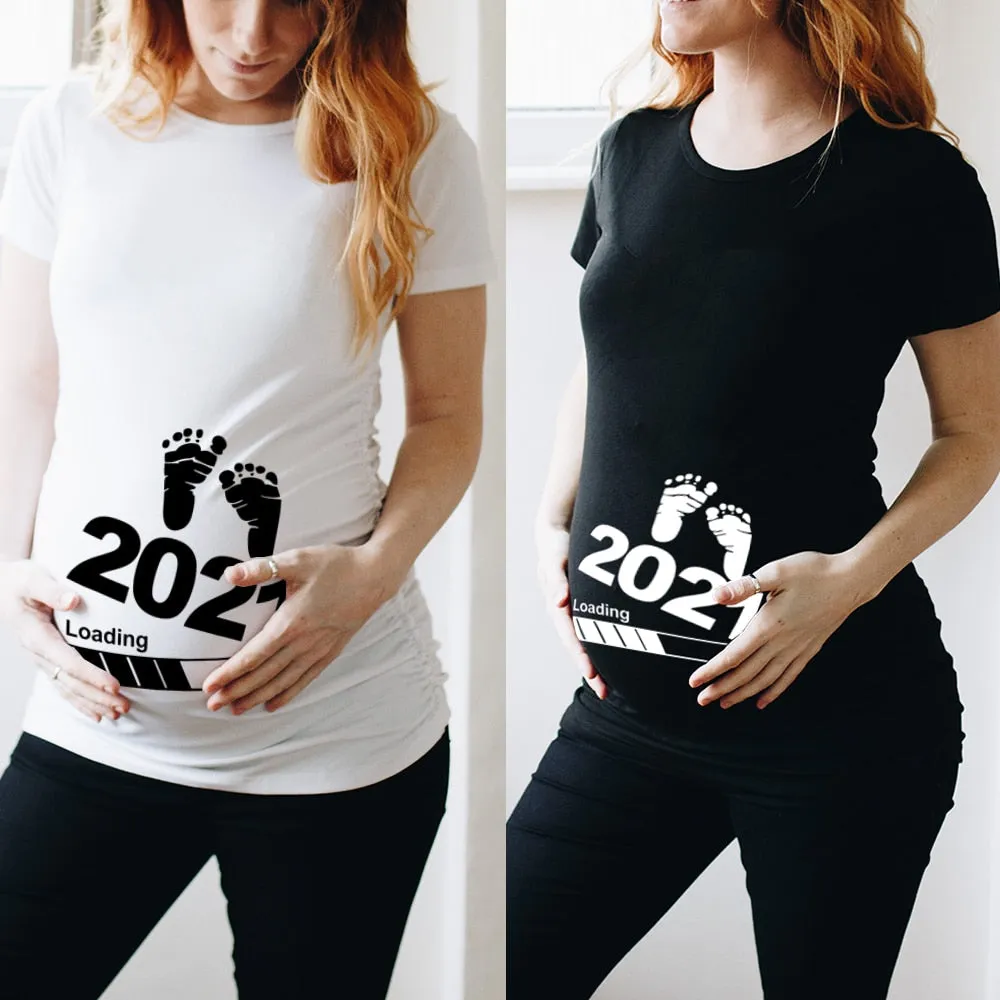 Baby Loading 2021 Women Printed Pregnant T Shirt