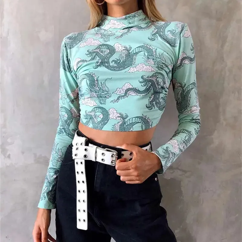 Backless Tie Up Turtle Neck Long Sleeve Crop-Top