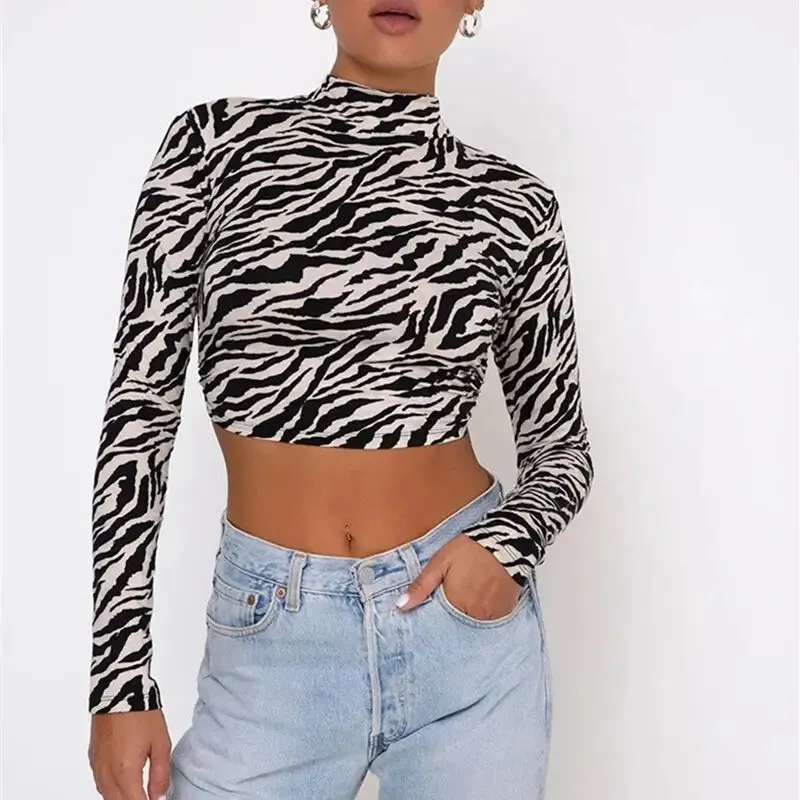 Backless Tie Up Turtle Neck Long Sleeve Crop-Top