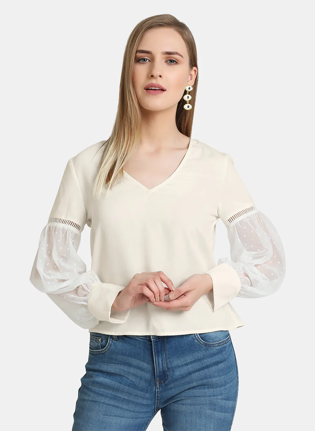 Balloon Dobby Sleeves Detail Top