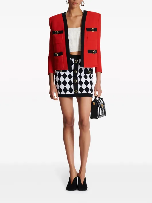 Balmain diamond-intarsia knitted miniskirt