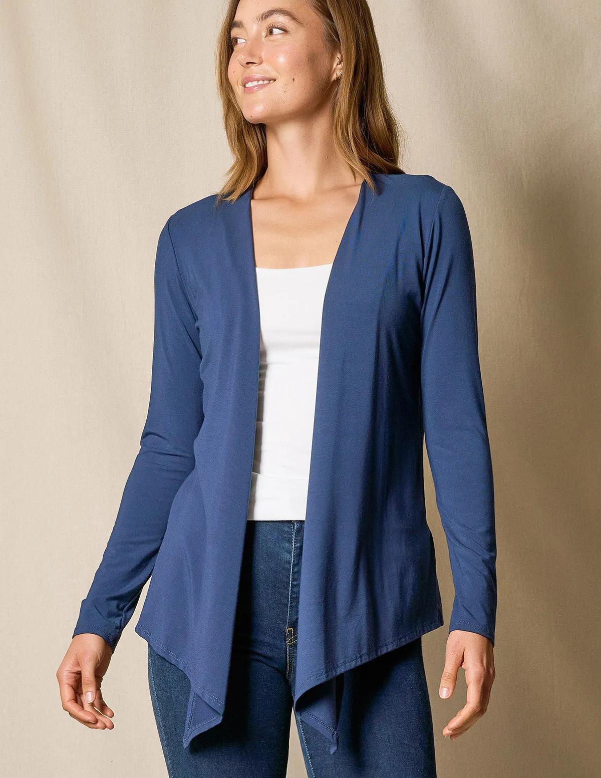 Bamboo Open Front Jacket - Navy