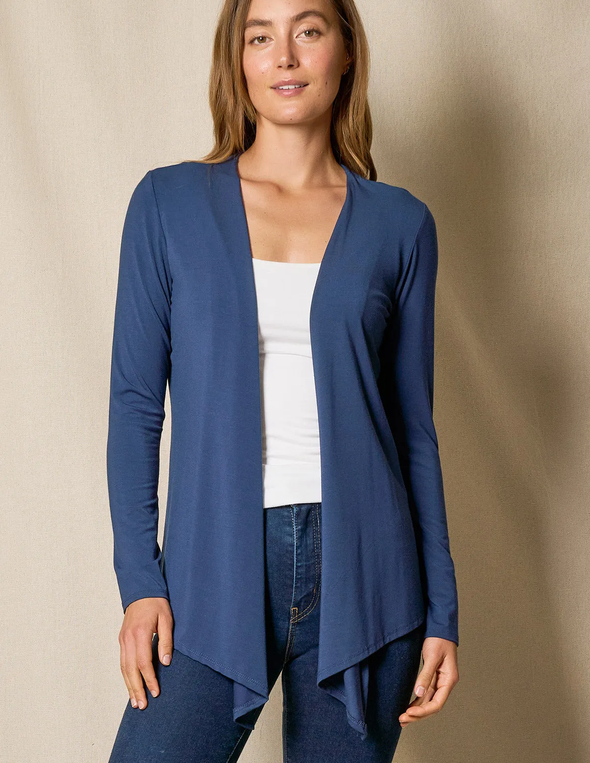 Bamboo Open Front Jacket - Navy