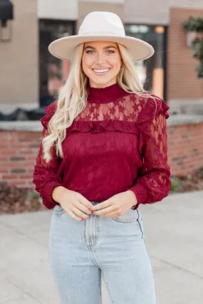 Be The Moment Burgundy Mock Neck Lace Blouse FINAL SALE