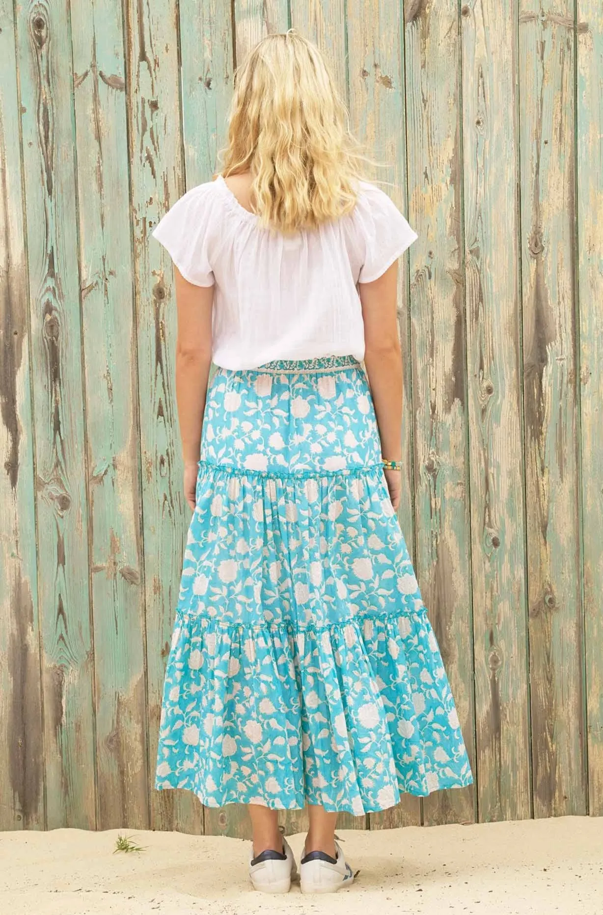 Becks Block Print Skirt | Ornate Flower Turquoise