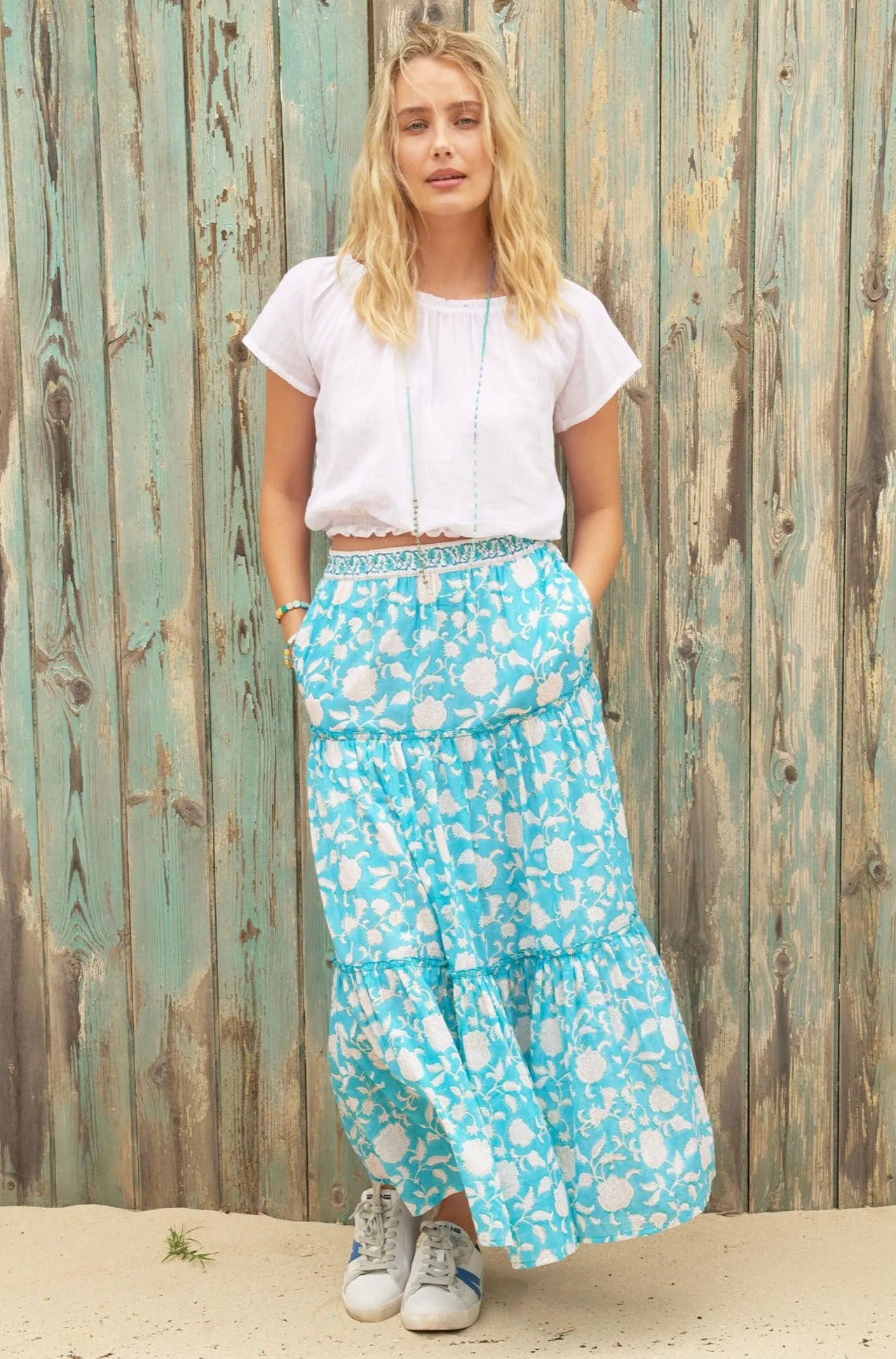 Becks Block Print Skirt | Ornate Flower Turquoise