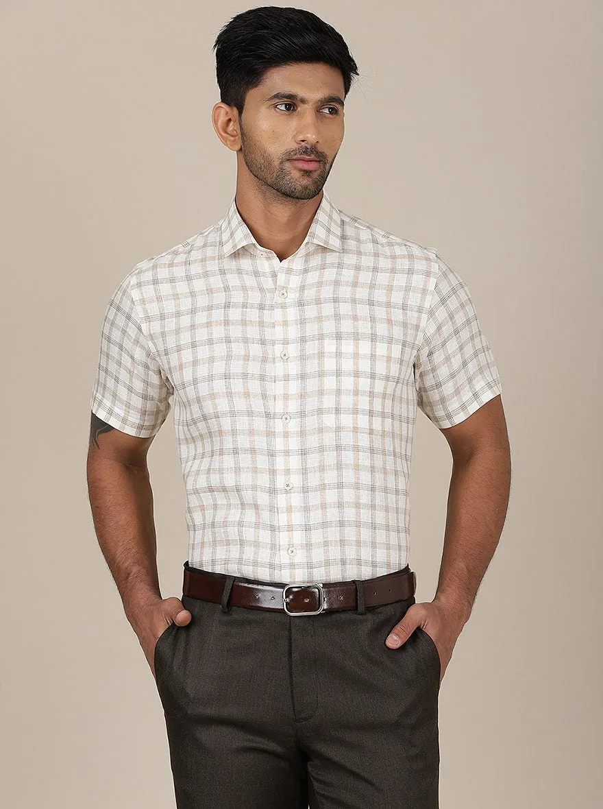 Beige Checked Regular Fit Formal Shirt | JadeBlue