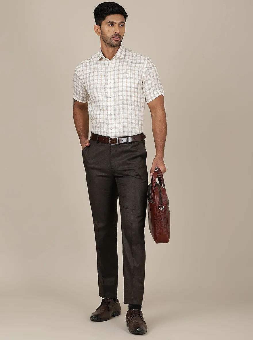 Beige Checked Regular Fit Formal Shirt | JadeBlue