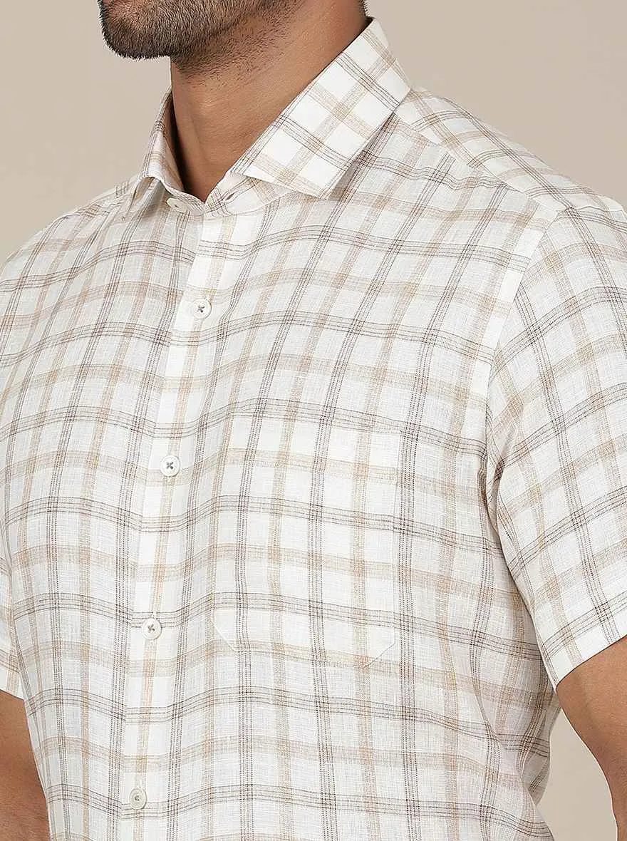 Beige Checked Regular Fit Formal Shirt | JadeBlue