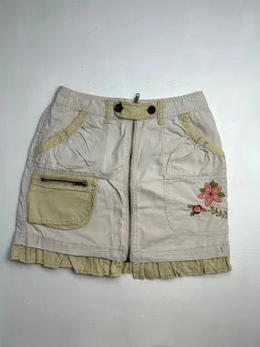 Beige cream cargo embroidered floral print zip up mini skirt (S)