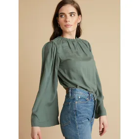 Bell Sleeve Elastic Neck Top