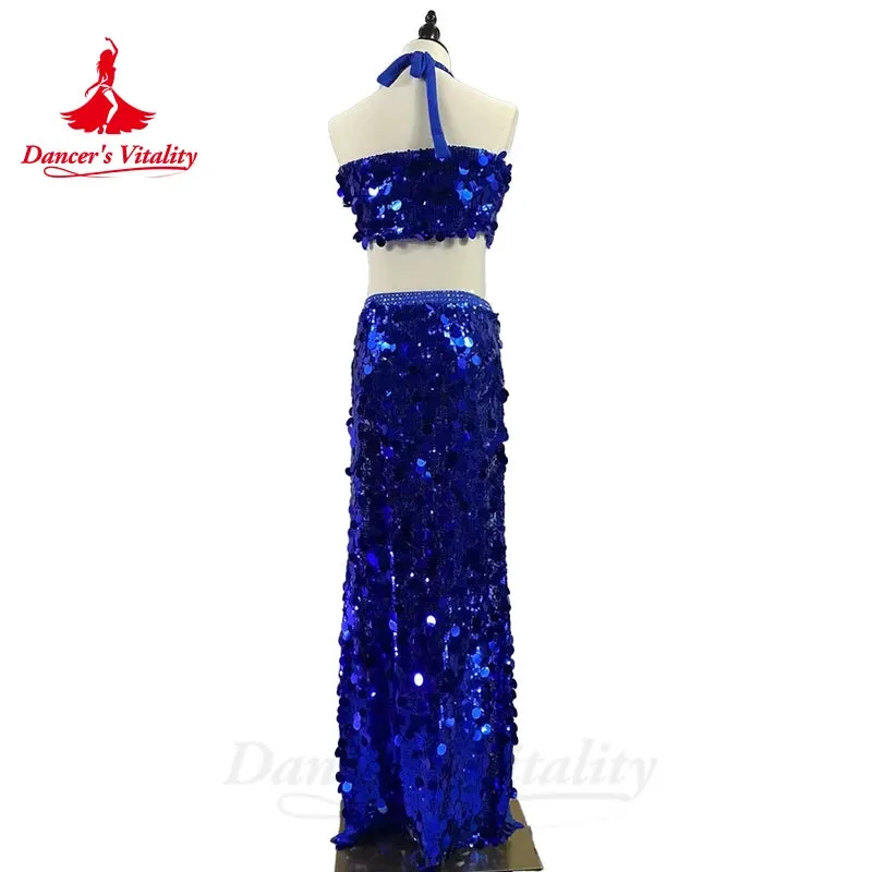 Belly Dance Costume for Women Customsized Big Sequins Top split Long Skirt 2pcs Customsize Adult Child Oriental Professional Set