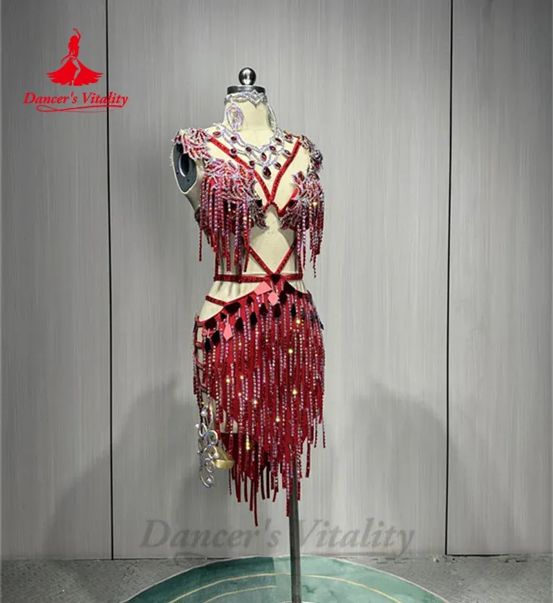 Belly Dance Costume  New Women's Customized Luxury Rhinestone Tassel Dress Oriental Dance Professional Performance Clothing