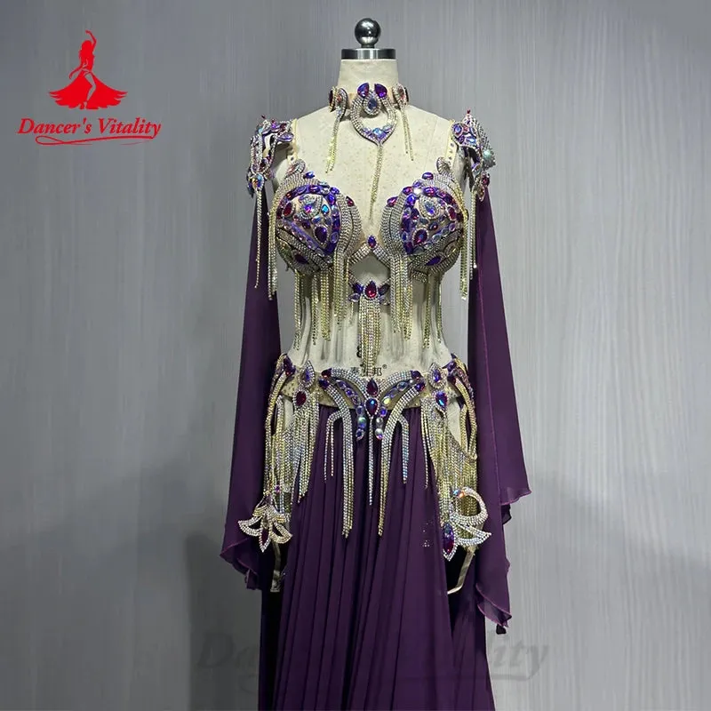 Belly Dance Costume New Women'sAdvanced Customization Diamond Tassel Set Oriental Dance Professional Performance Clothing