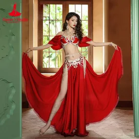 Belly Dance Performance Suit for Women Senior AB Stones Bra satin Split Long Skirt 2pcs for Women Oriental Belly Dancing Outfit