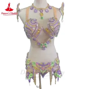 Belly Dancer Costumes for Women Senior AB Stones Bra belt 2pcs Customsized Adult Child Oriental Belly Dance Performance Outfit