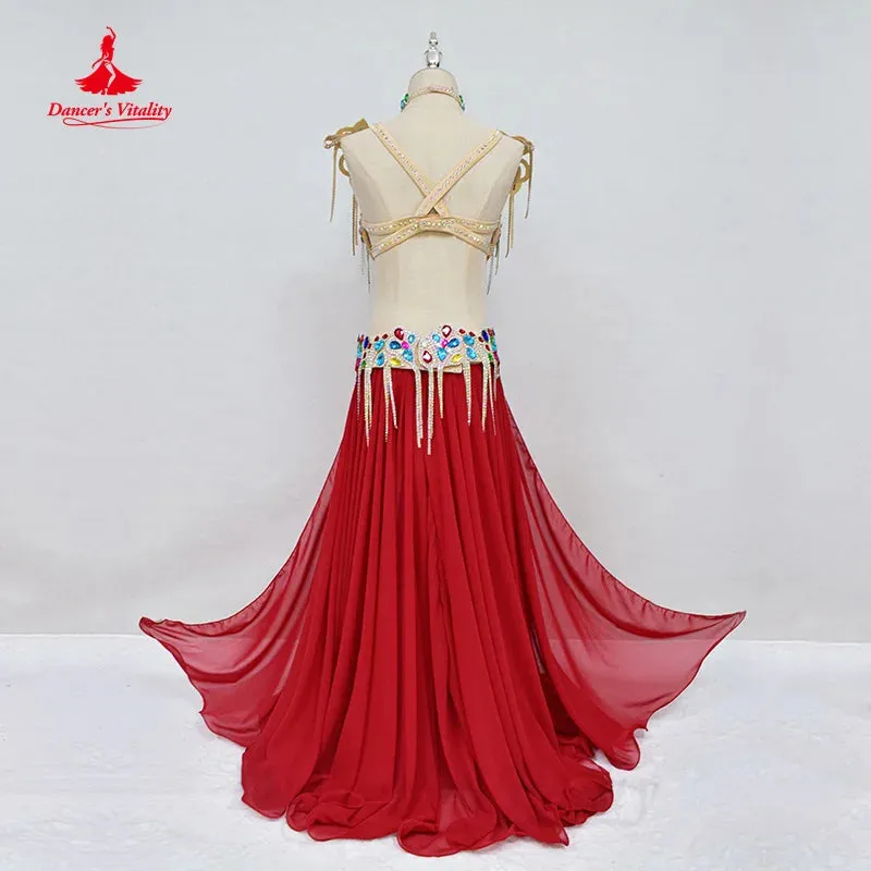 Bellydance Clothing Women Customized Luxury Rhinestone Bra senior Chiffon Long Skirt 2pcs Oriental Dance Performance Costumes