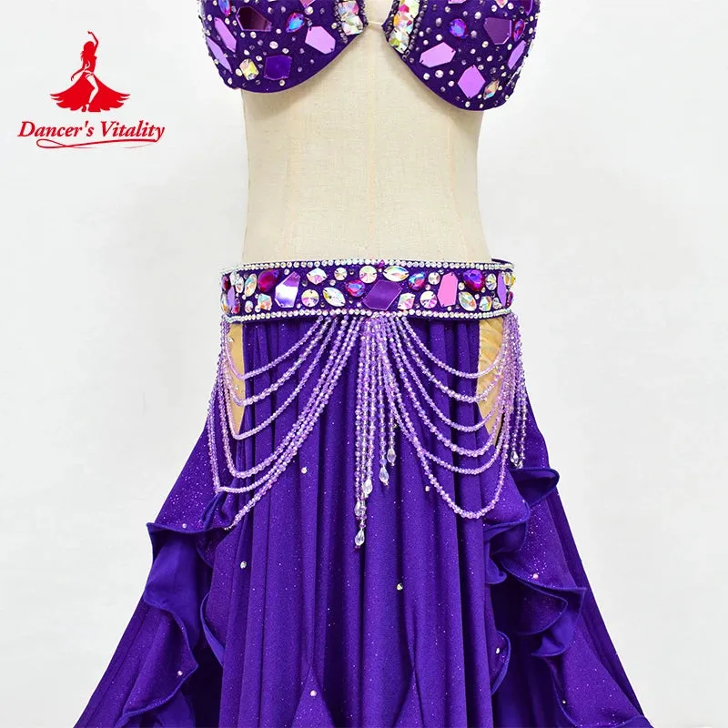 BellyDance Costume Customized Luxury Diamond Bra Sexy Split Long Skirt 2pcs Adult Children Oriental Dance Competition Clothing