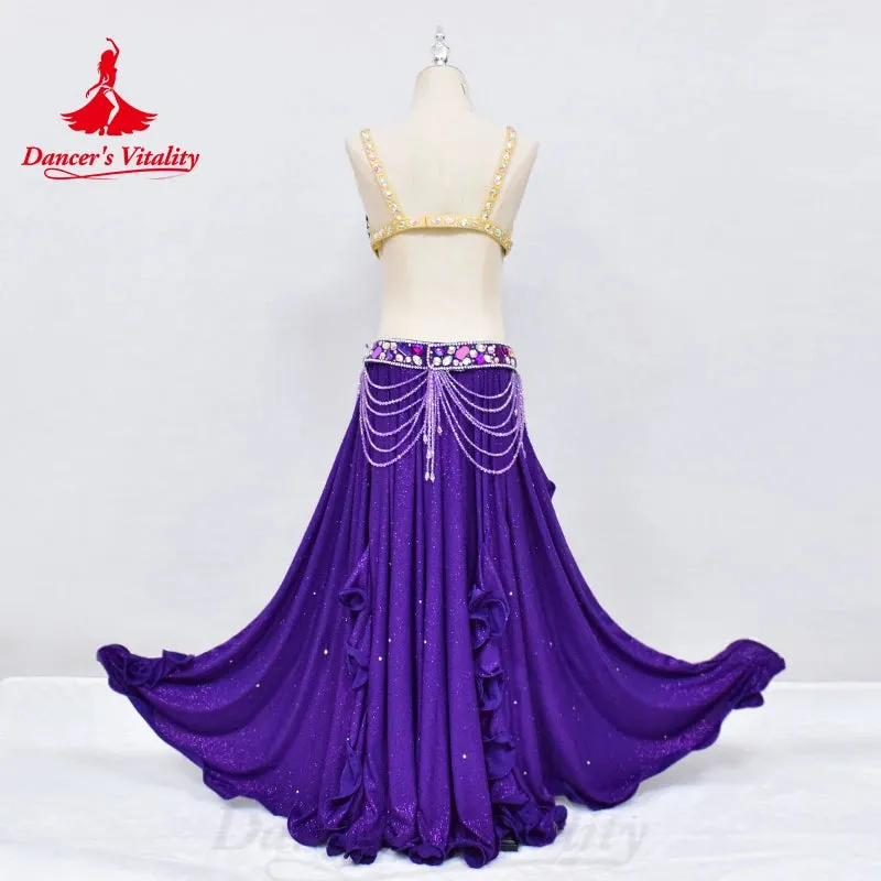 BellyDance Costume Customized Luxury Diamond Bra Sexy Split Long Skirt 2pcs Adult Children Oriental Dance Competition Clothing