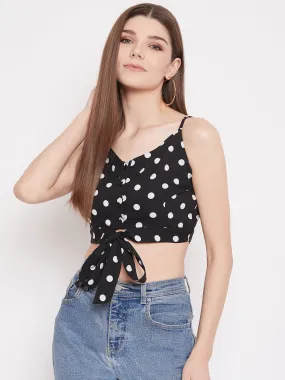 Berrylush Women Black Polka Dot Printed Crop Top