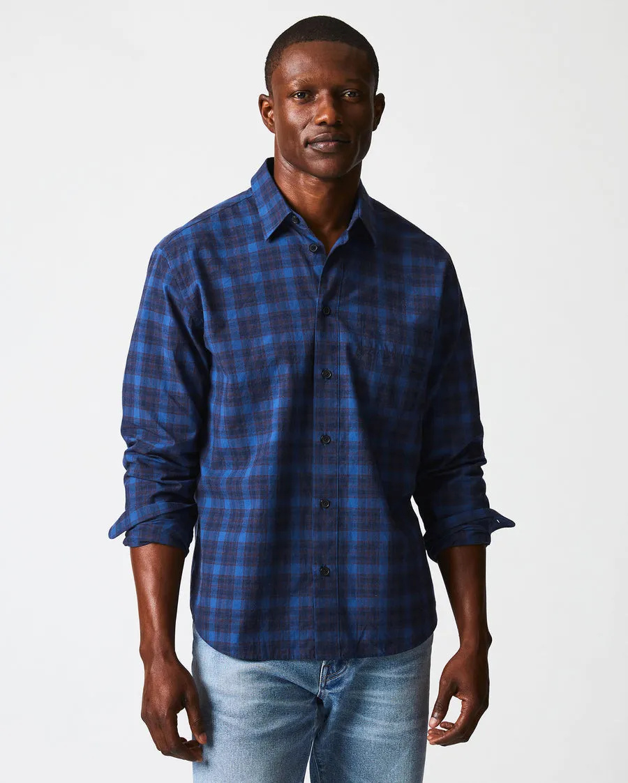 Billy Reid MELANGE SHADOW PLAID TUSCUMBIA SHIRT-BLUE/RED