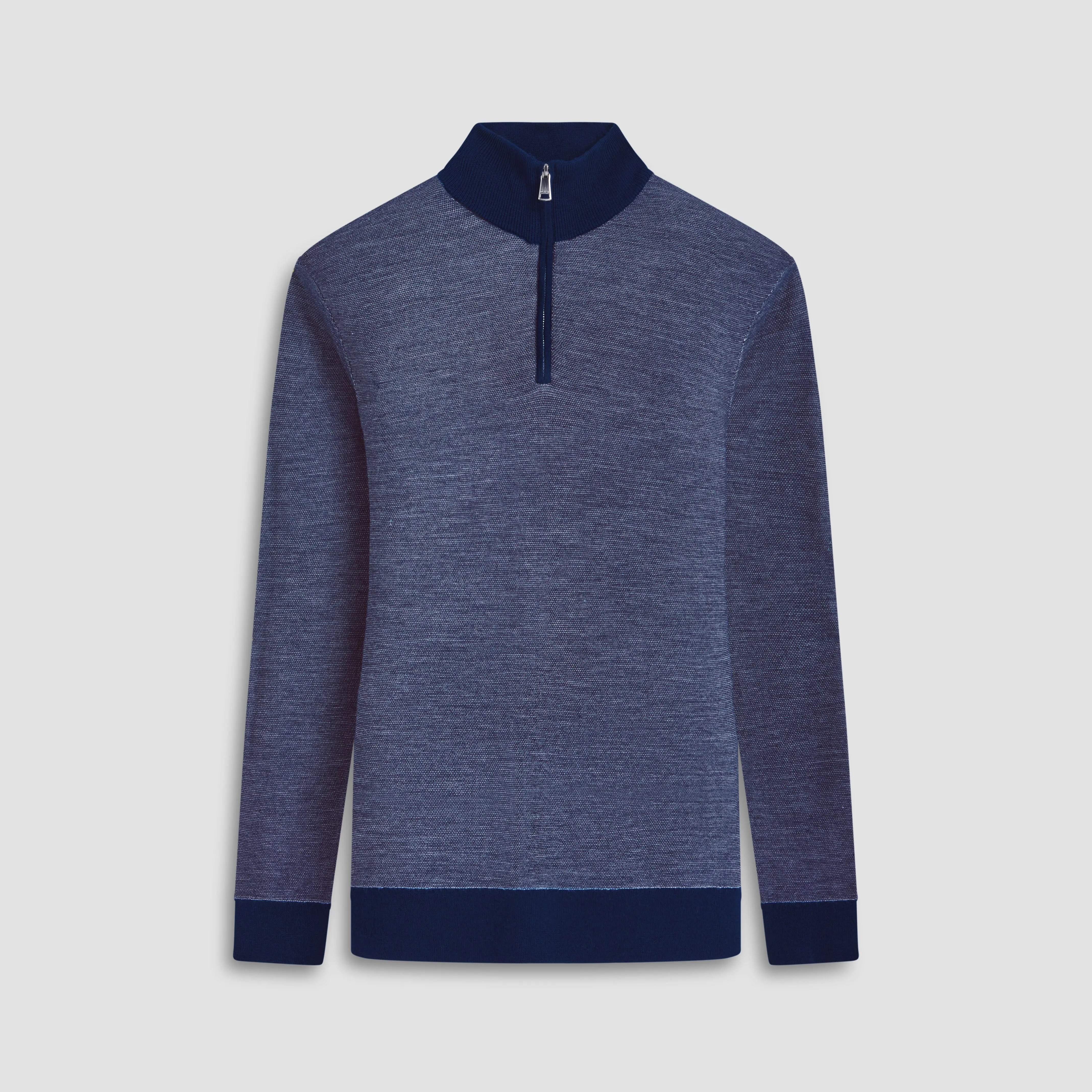 Bird's Eye Jacquard Quarter Zip Mock Neck Sweater