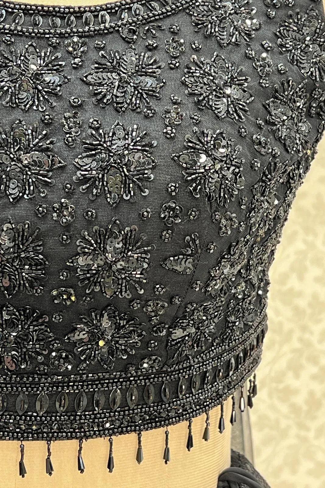 Black Beads and Sequins work Crop Top Lehenga