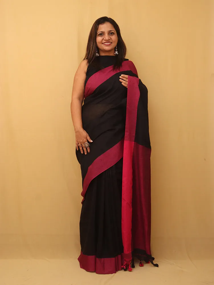 Black Bengal Plain Cotton Saree