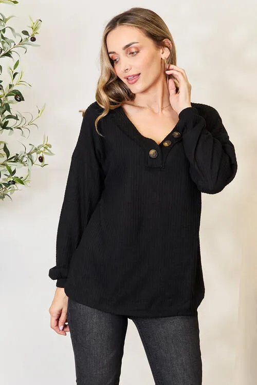 Black Buttoned Long Sleeve Blouse