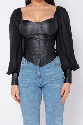 Black Corset Style long Sleeve Top