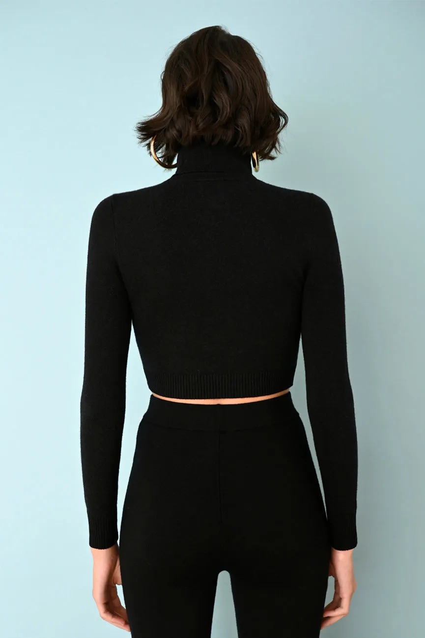 Black EcoMerino Long Sleeve Crop Turtleneck