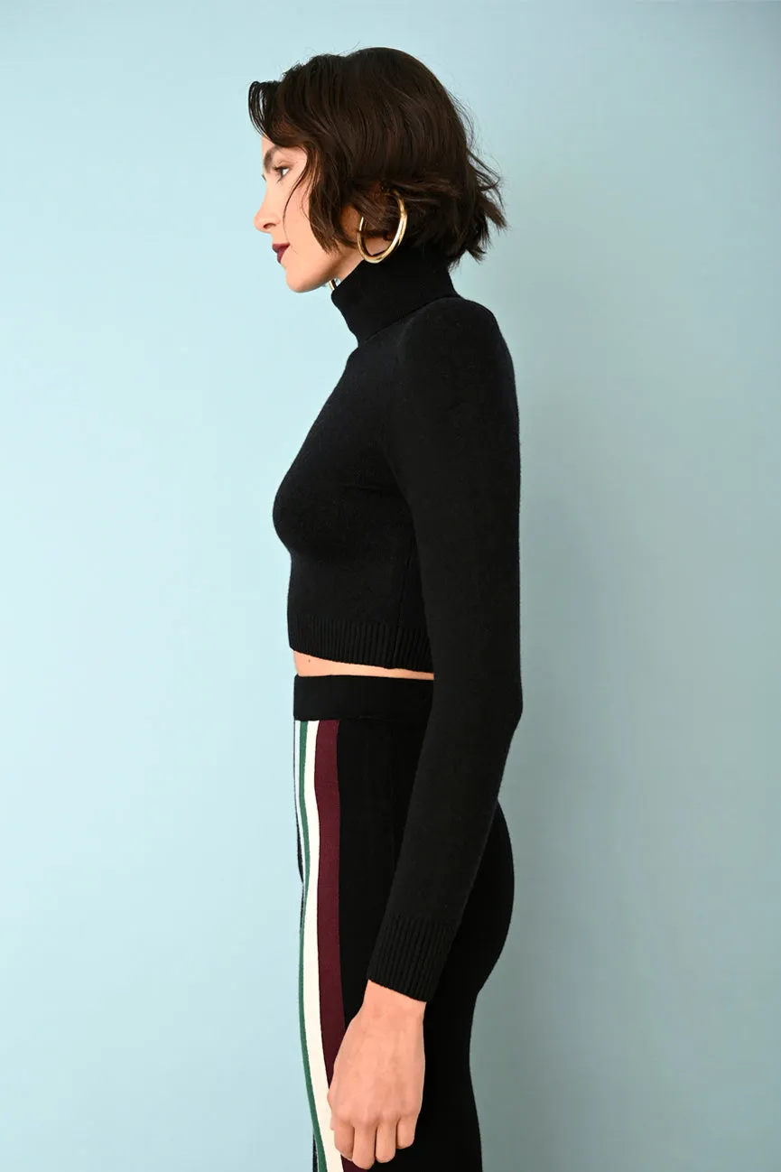 Black EcoMerino Long Sleeve Crop Turtleneck