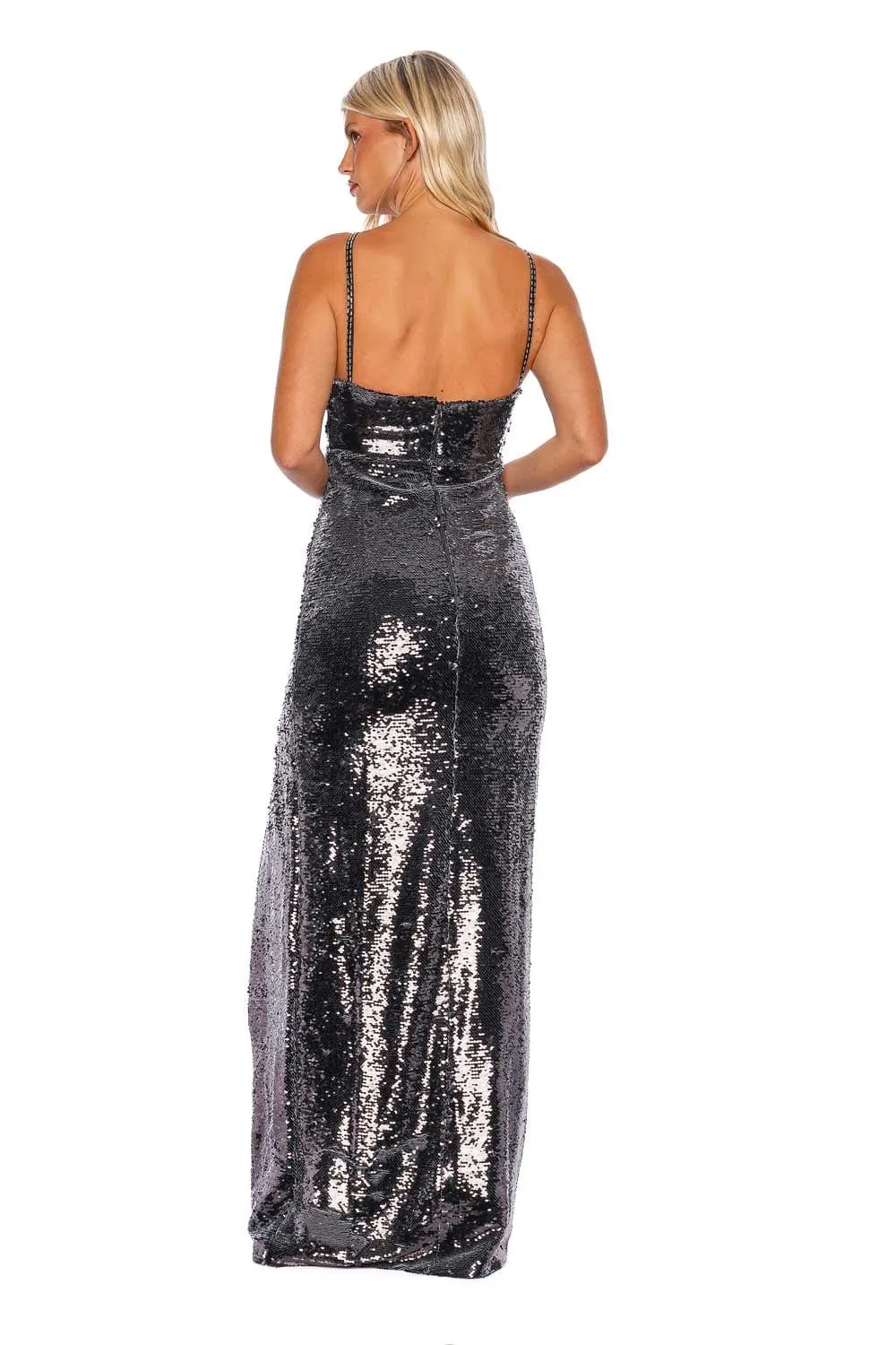 Black Embroidered Sequin Maxi Dress