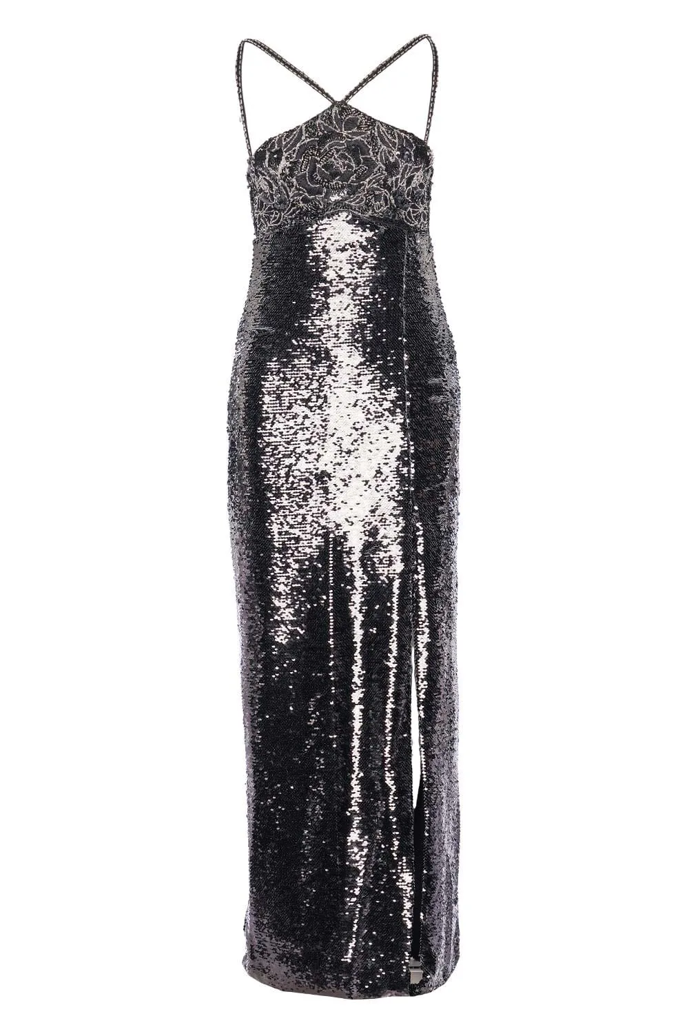 Black Embroidered Sequin Maxi Dress