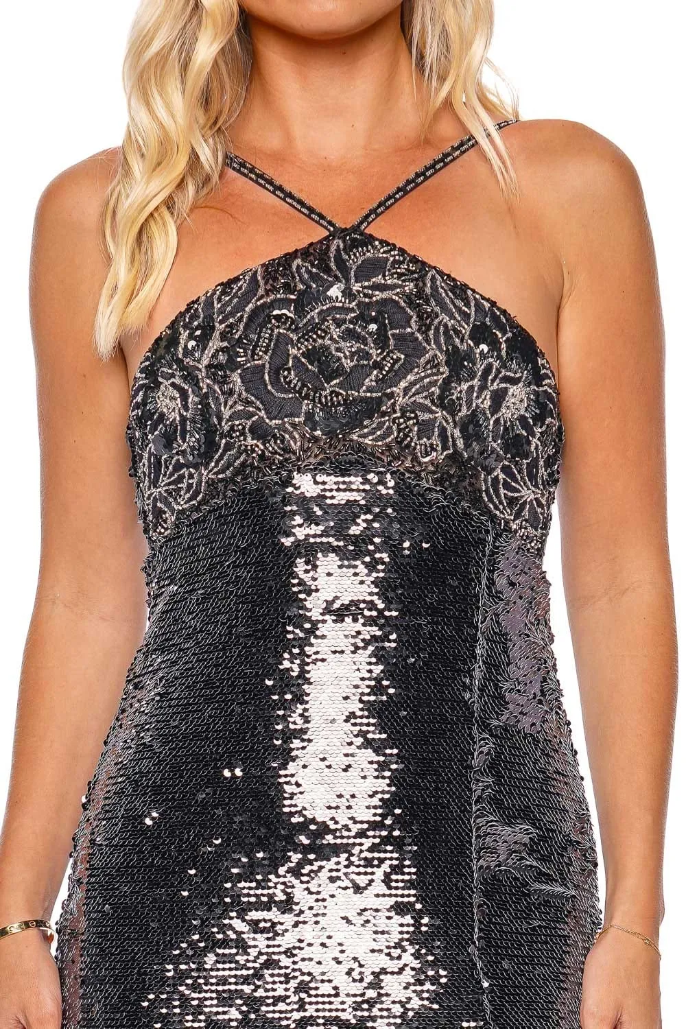 Black Embroidered Sequin Maxi Dress