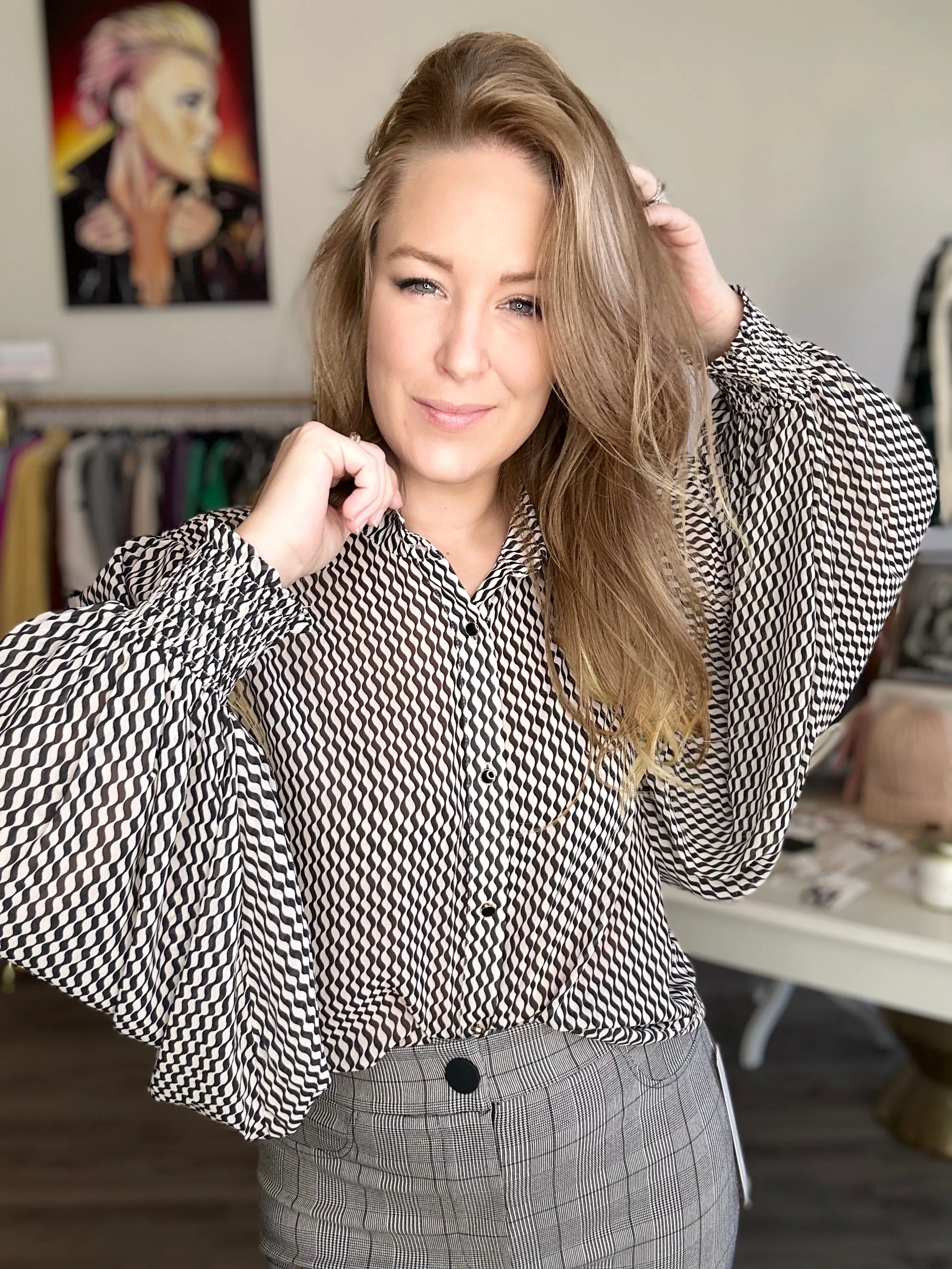 Black Geometric Patterned Blouse