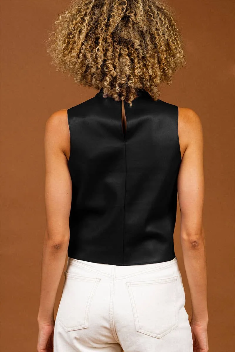 Black Mock Neck Vegan Leather Tank