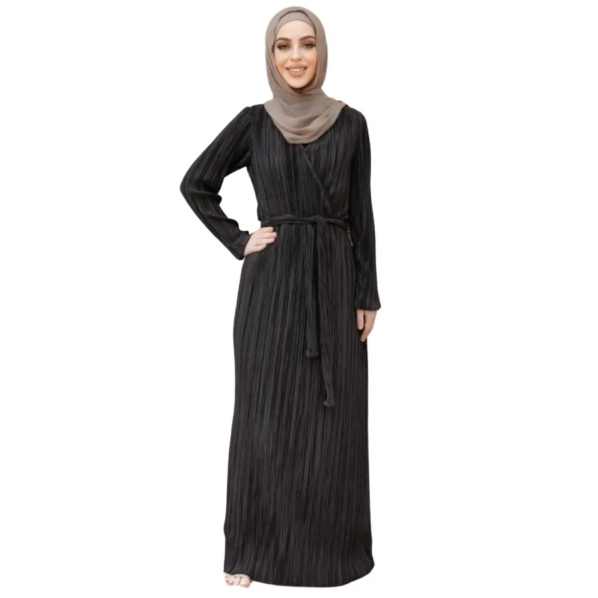 Black Pleated Wrap Dress