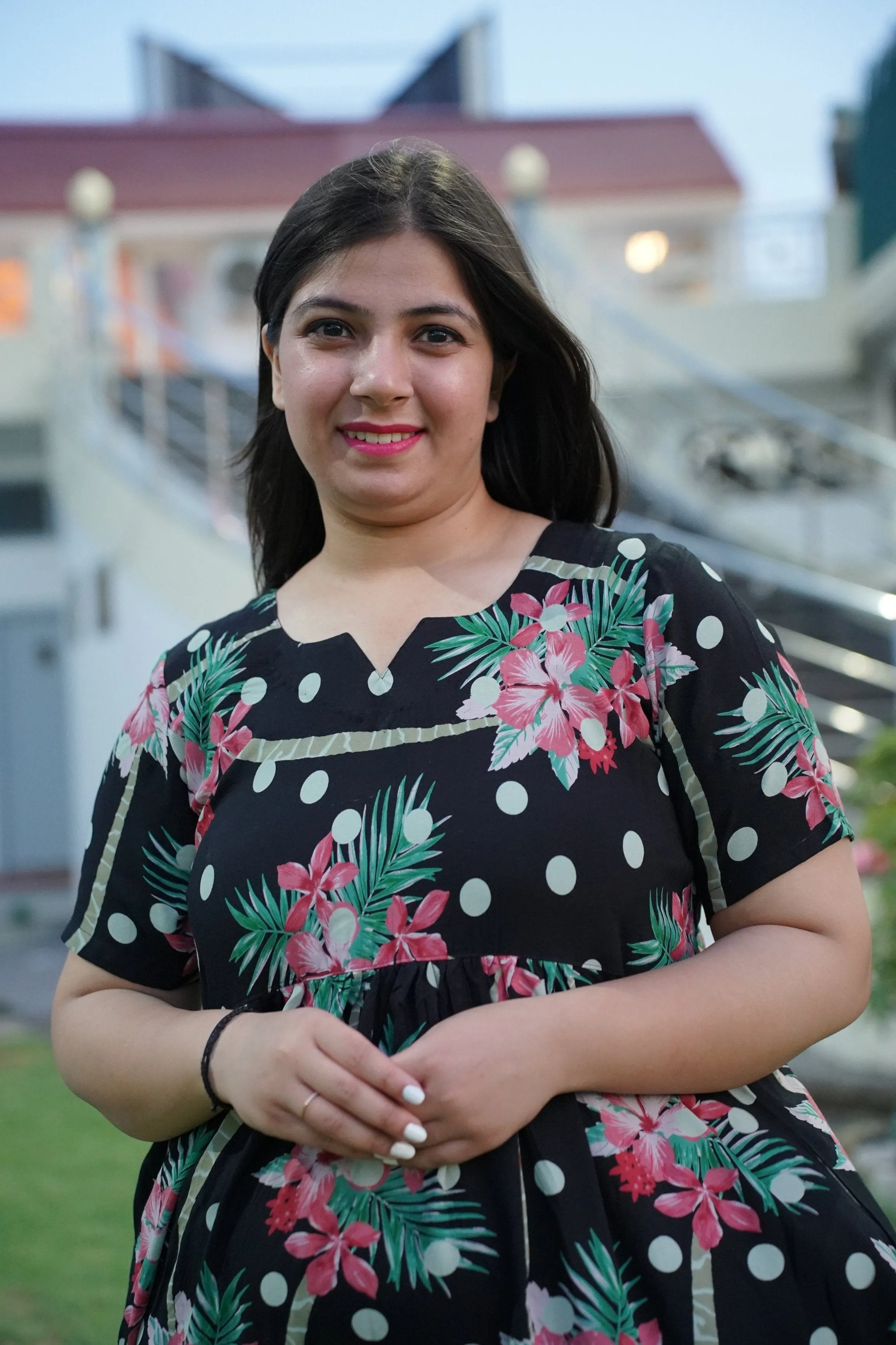 Black Polka Floral Night Gown