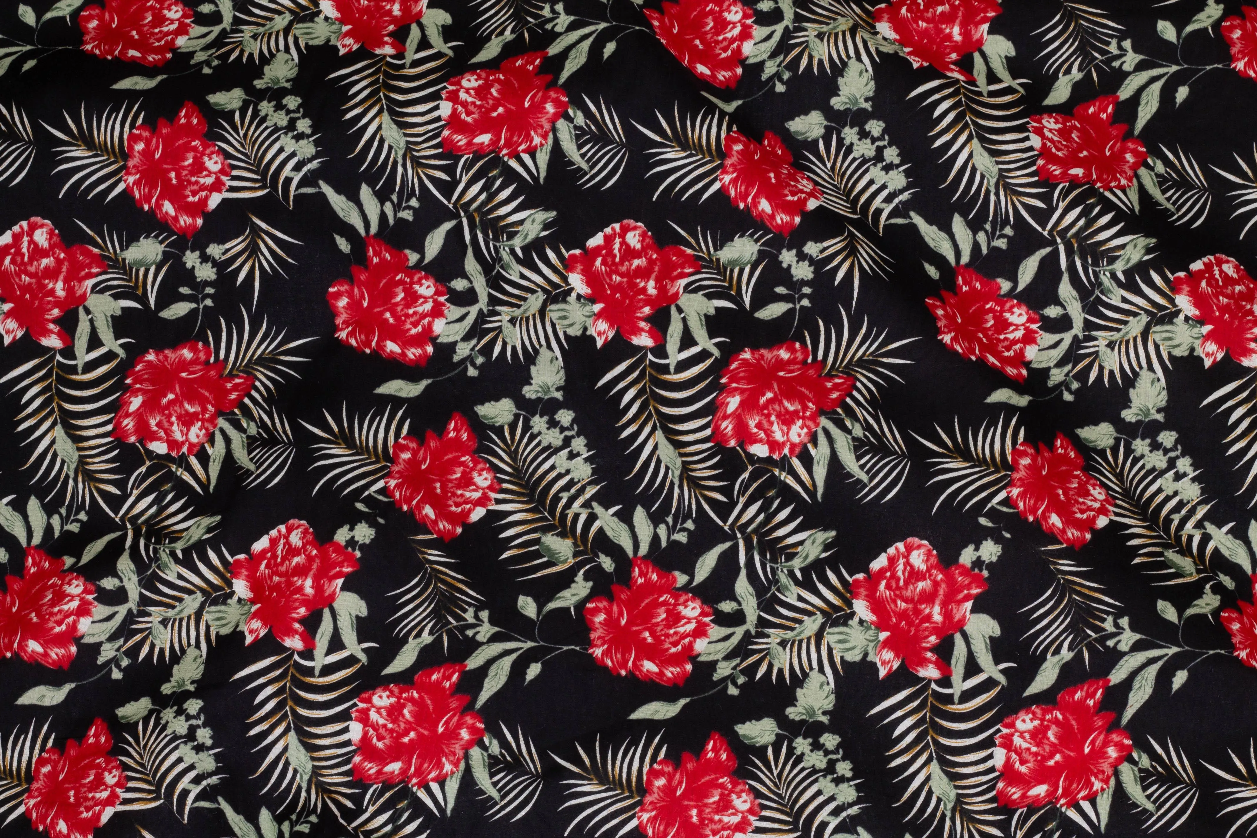 Black, Red, and Green Floral French Cotton Voile