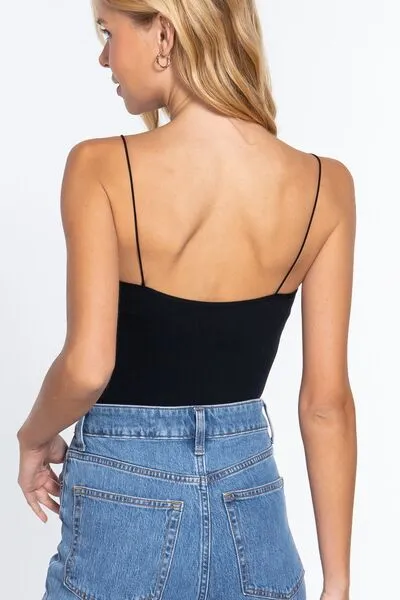 Black Ribbed Cami Bodysuit