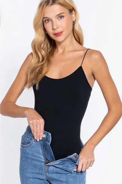 Black Ribbed Cami Bodysuit