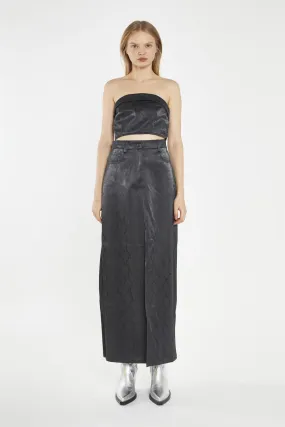 Black-Snake PU Centre-Split Midi-Skirt