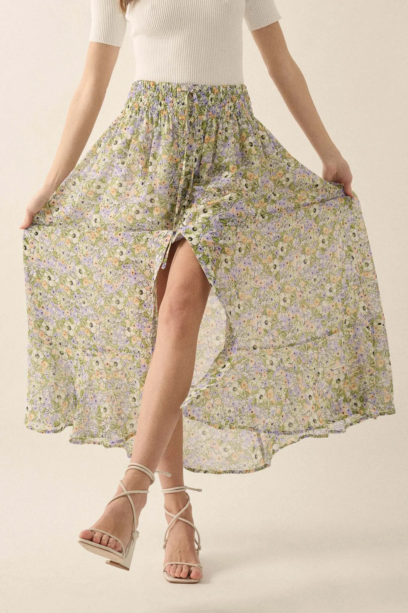 Blossoming Magic Floral Chiffon Maxi Skirt