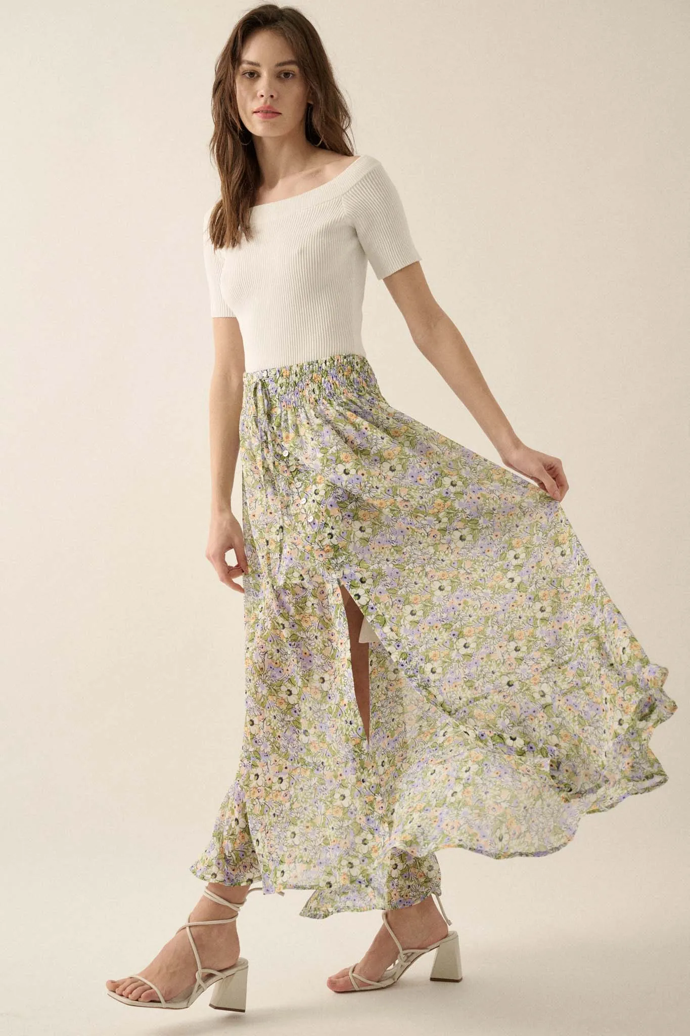 Blossoming Magic Floral Chiffon Maxi Skirt