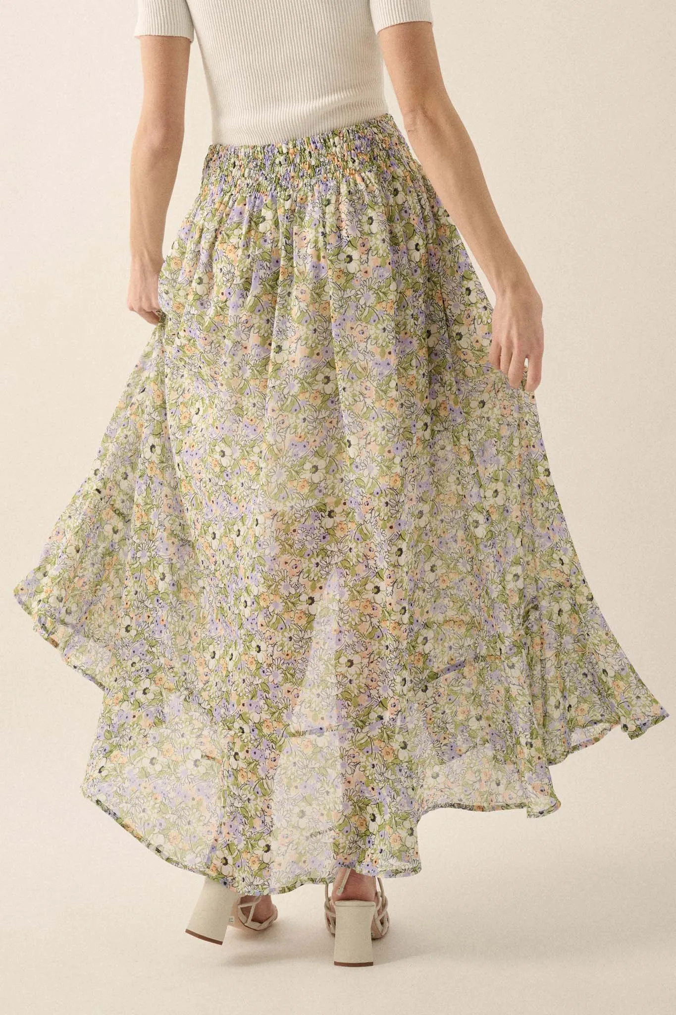 Blossoming Magic Floral Chiffon Maxi Skirt