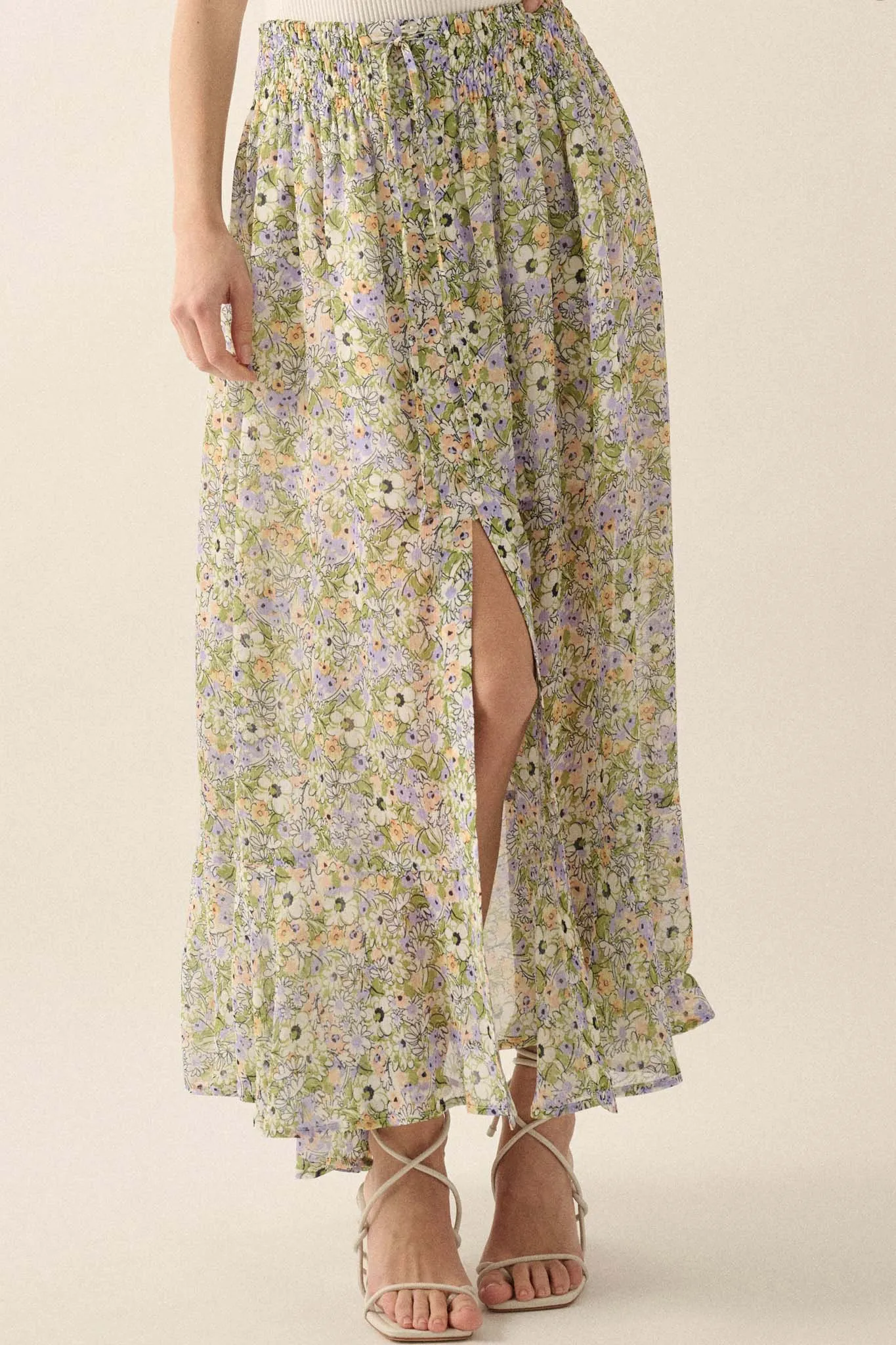 Blossoming Magic Floral Chiffon Maxi Skirt