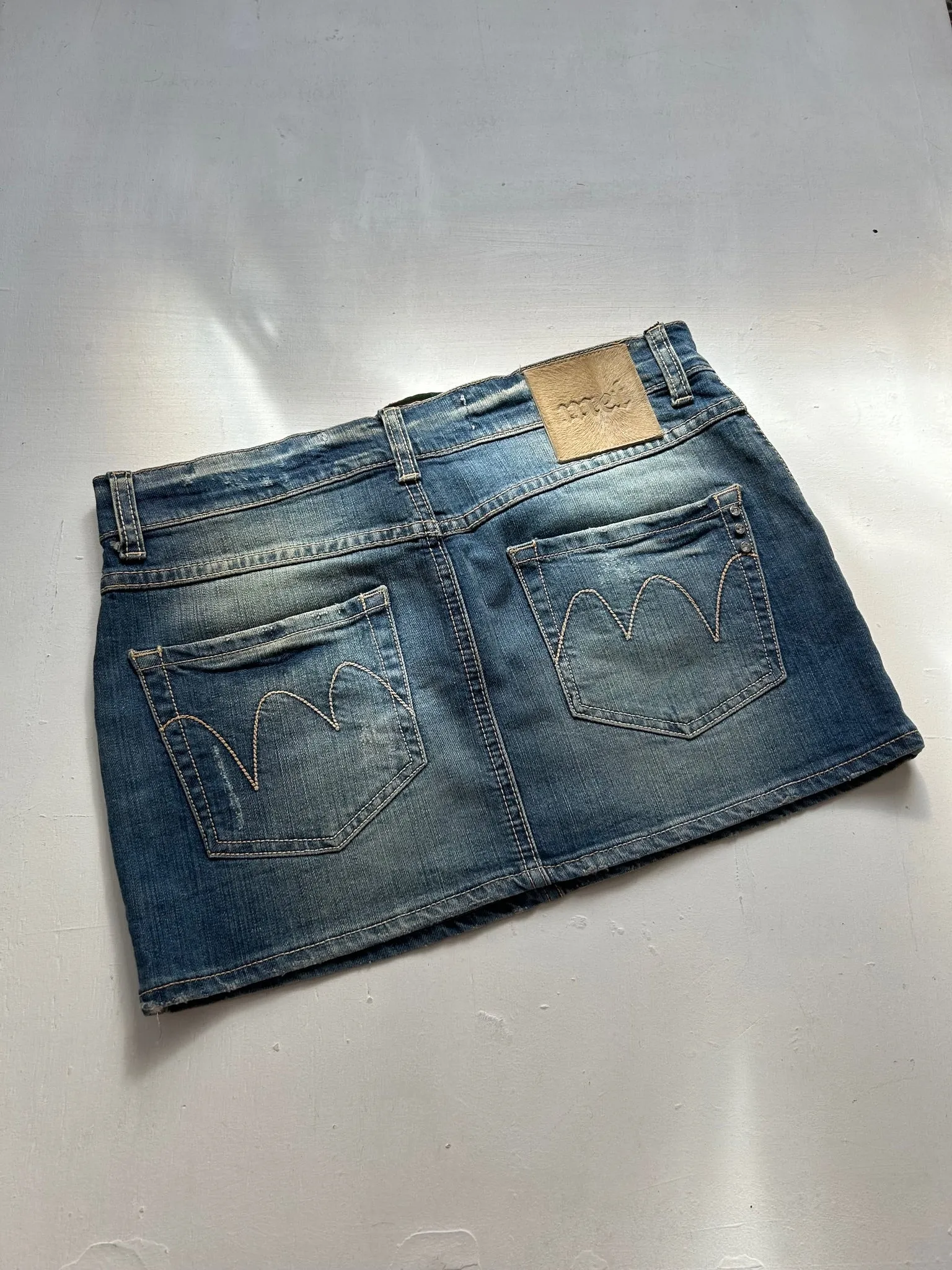 Blue denim low rise mini y2k 90s vintage skirt (S)